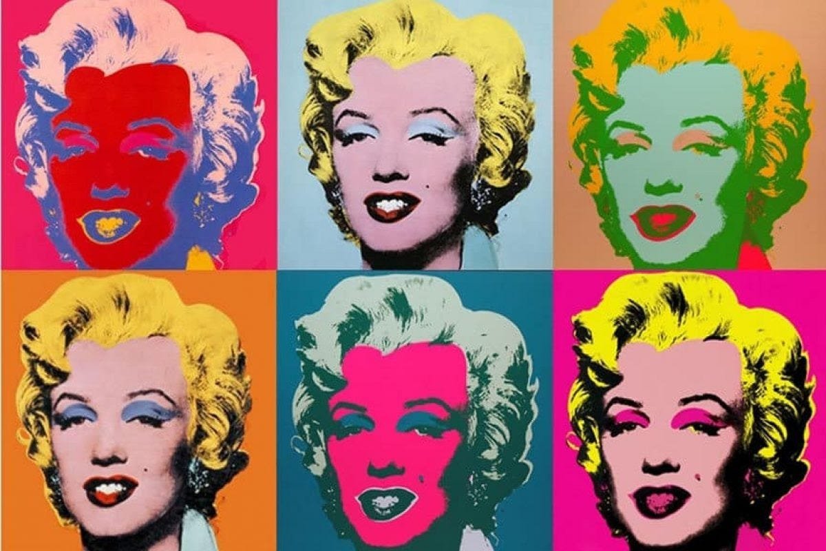 Andy Warhol's colorful Pop Art portraits showing commercial aesthetic