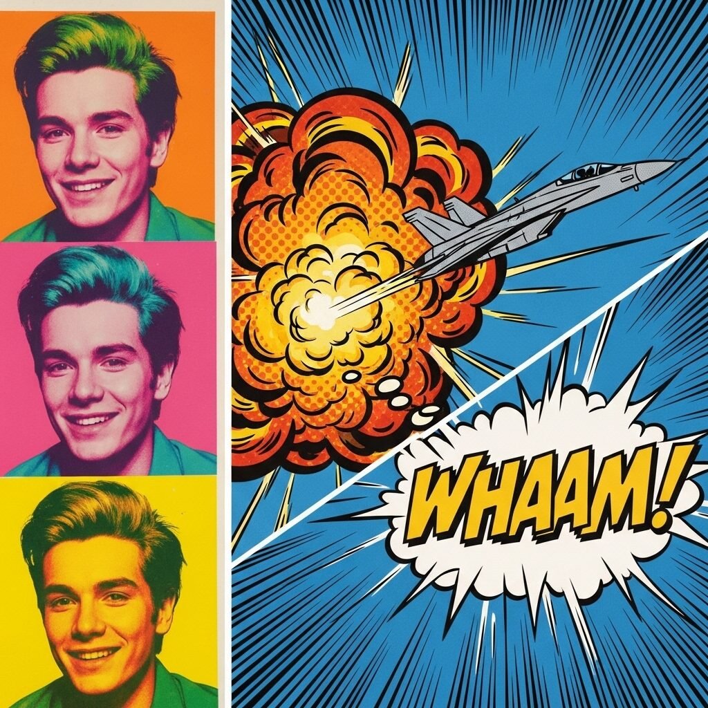 Pop Art style artwork with commercial and comic book aesthetics